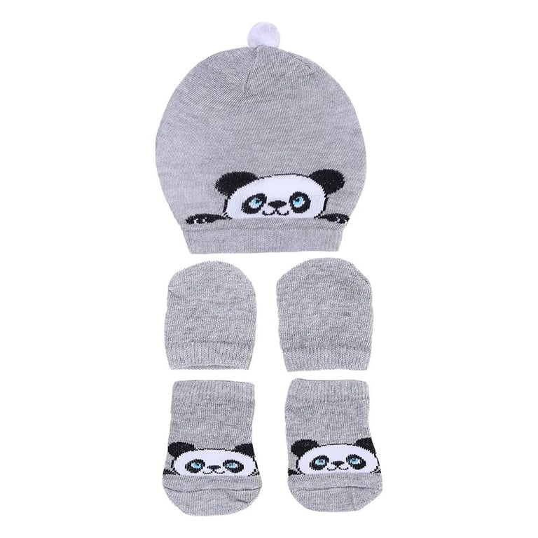 Kit Touca, Luva e Meia Pandinha Cinza