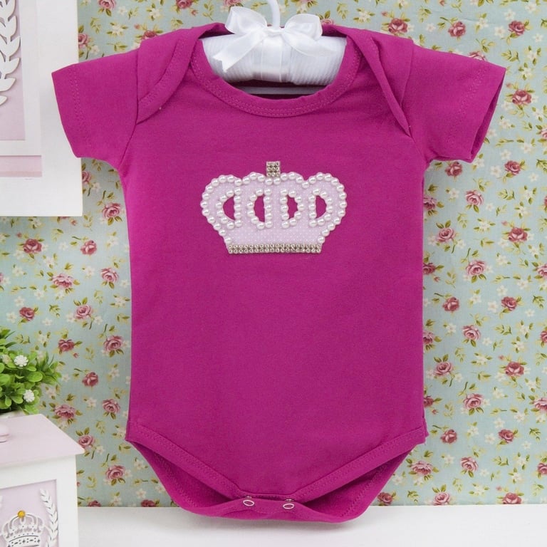 Body Manga Curta Coroa Poá Com Pérolas Pink Tam G — vista alternativa