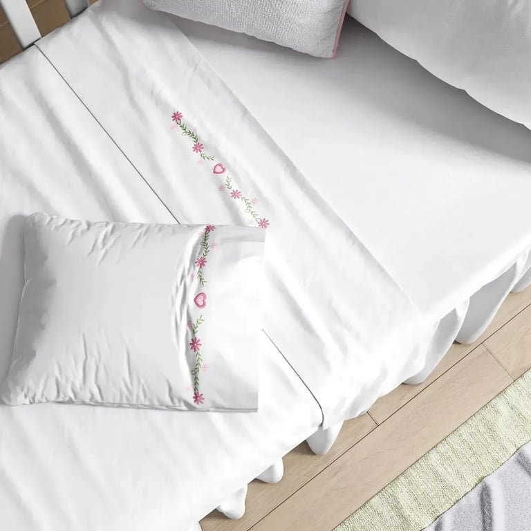 Jogo Lençol de Berço Bordado Floral Petit 3 peças