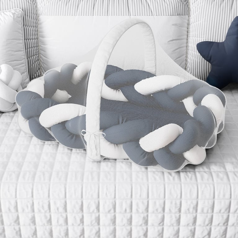 Ninho para Bebê Trança com Mosquiteiro Rosa e Cinza 80cm