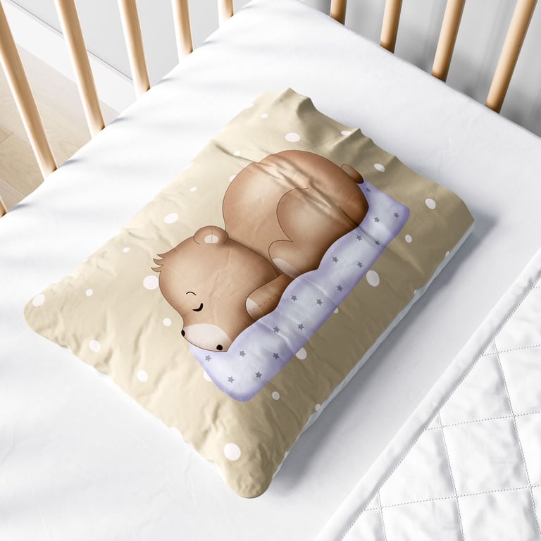 Fronha Bebê Ursinho Soneca Poá Bege