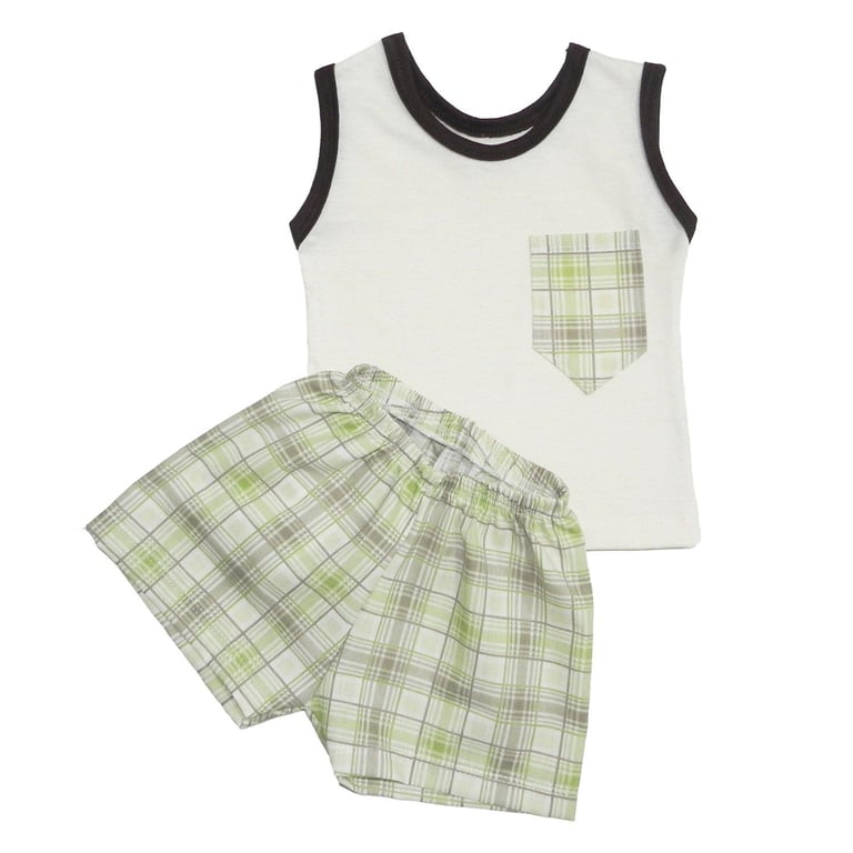 Conjunto Regata e Short Xadrez Verde 6 a 9 Meses