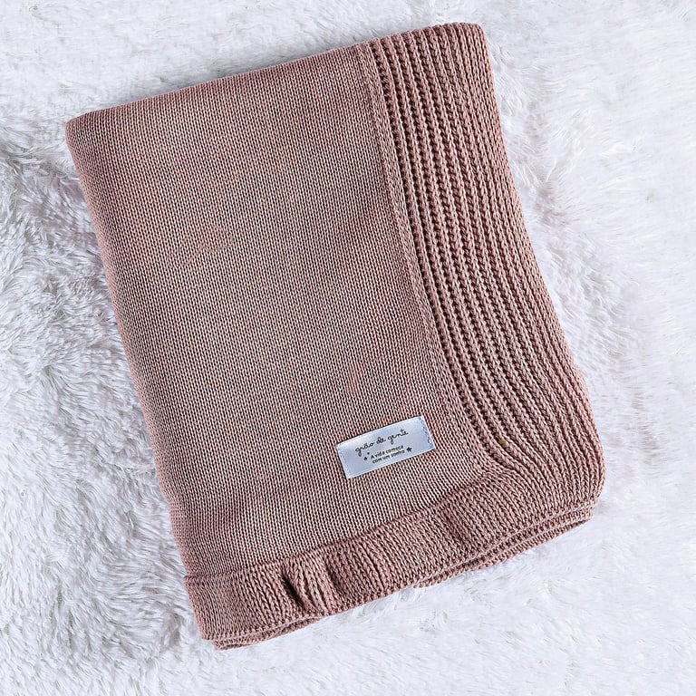 Manta Bebê Tricot Babado Rosé Nude 80cm