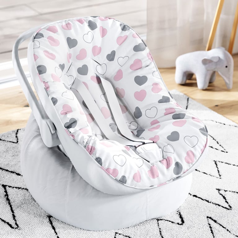 Capa de Carrinho com Protetor de Cinto Coração Rosa e Cinza