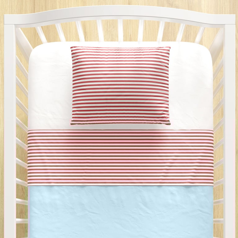 Jogo de Lençol Berço Listras Vermelho e Azul 3 Peças