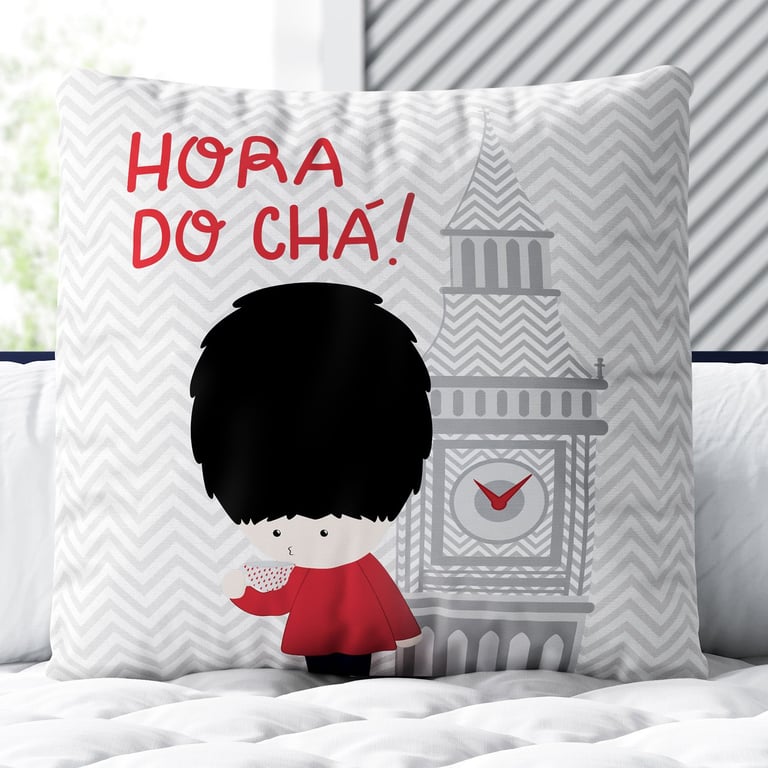 Almofada Quadrada Hora do Chá na Torre do Big Ben 30cm
