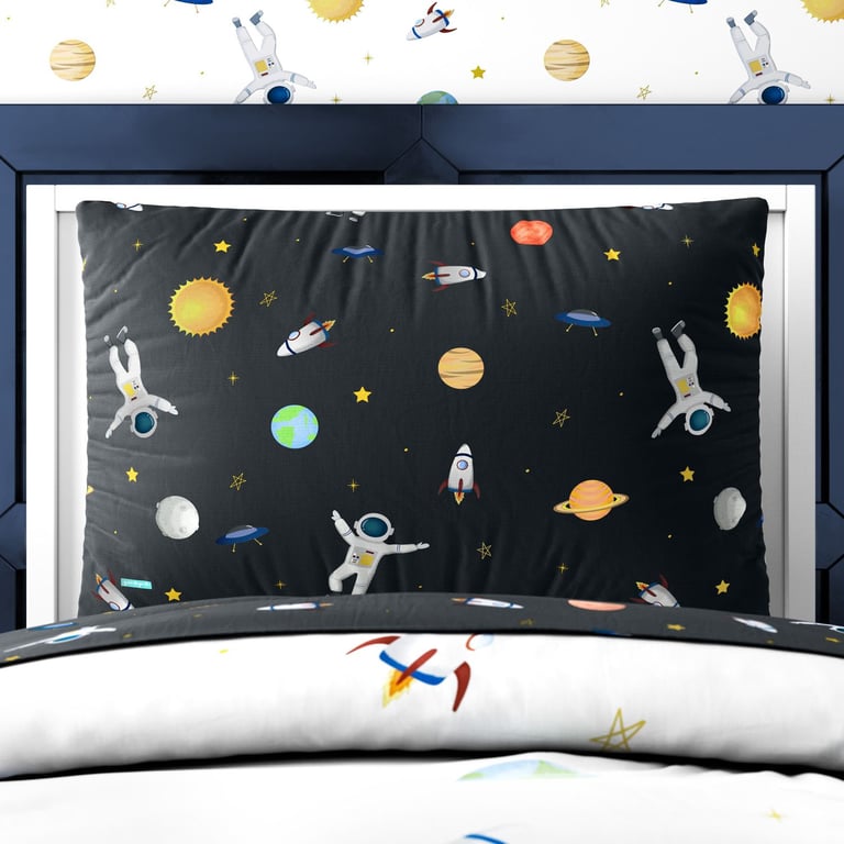Kit Cama Infantil Solteiro Astronauta Preto e Branco — vista alternativa
