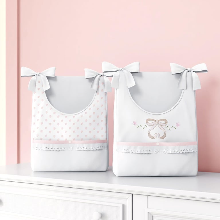 Porta Fraldas Bordado Laço e Florzinhas