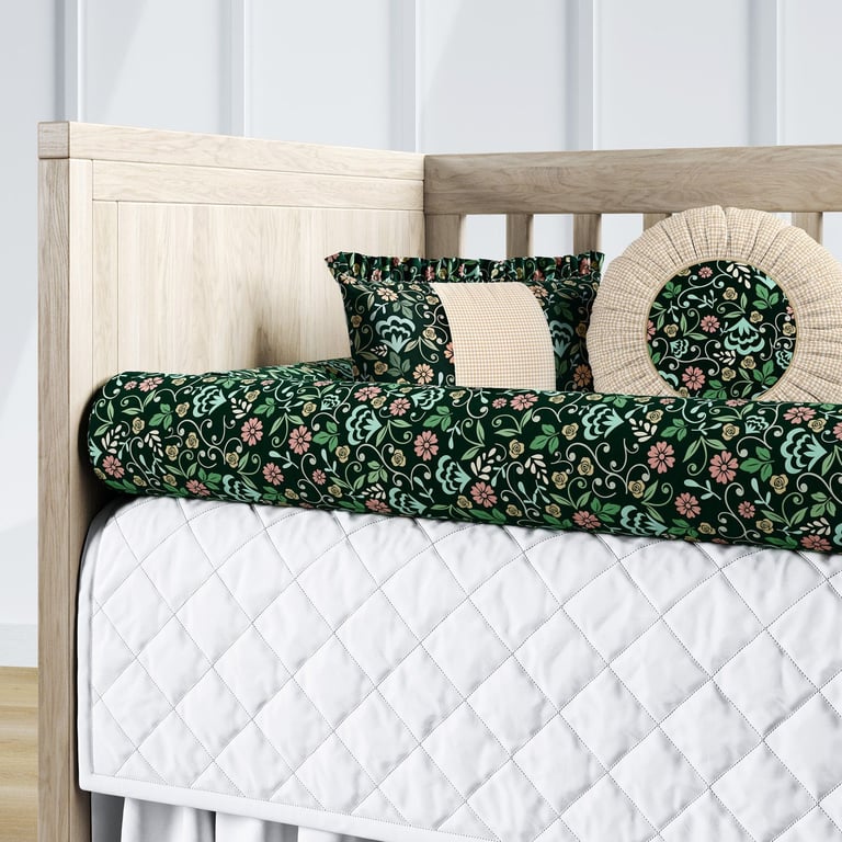 Kit Berço Rolinhos Floral Luxo Verde 8 Peças