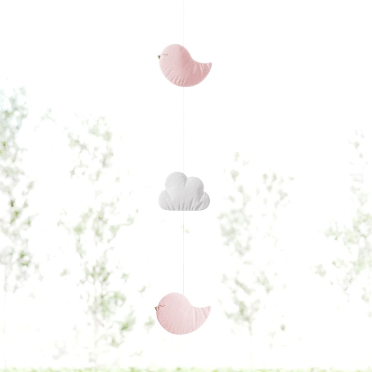 Pêndulo Cortina Nuvem Passarinho Rosa