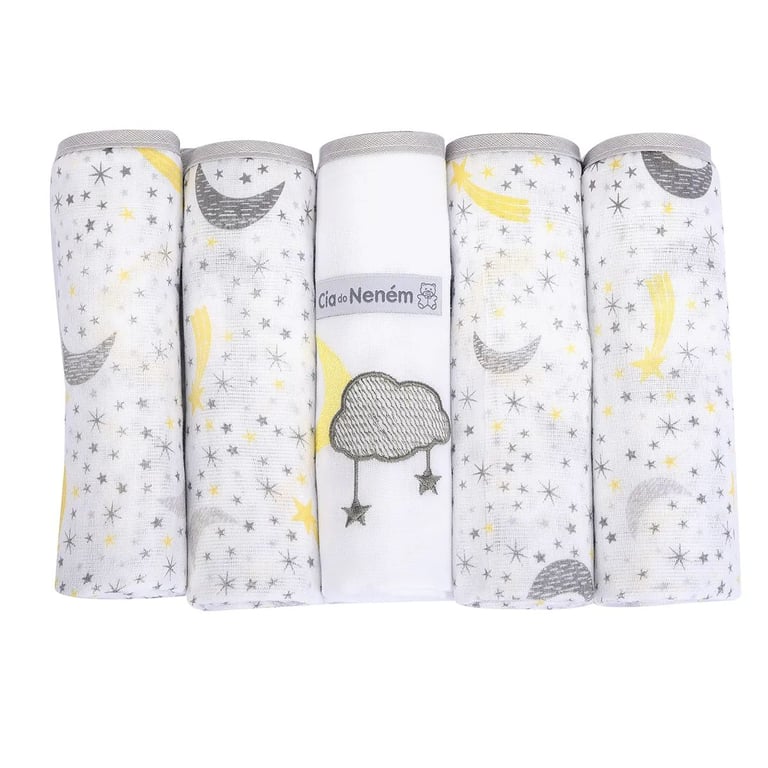 Kit Fralda de Pano Minasrey Composê Cinza e Amarelo