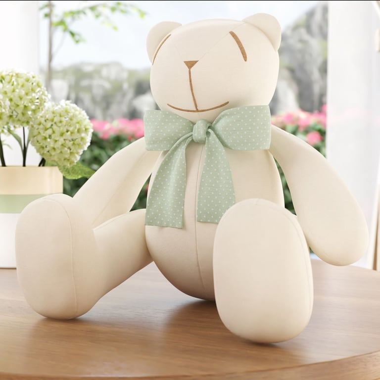 Urso com Laço Poá Verde 34cm