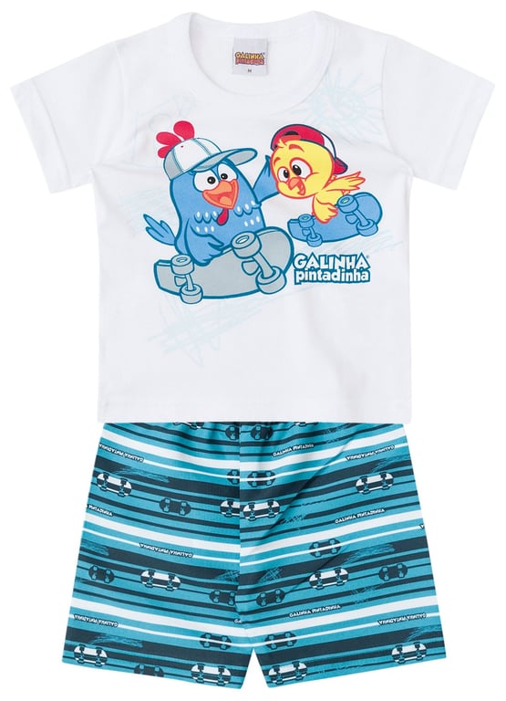 Conjunto Curto Bebê Branco Galinha Pintadinha