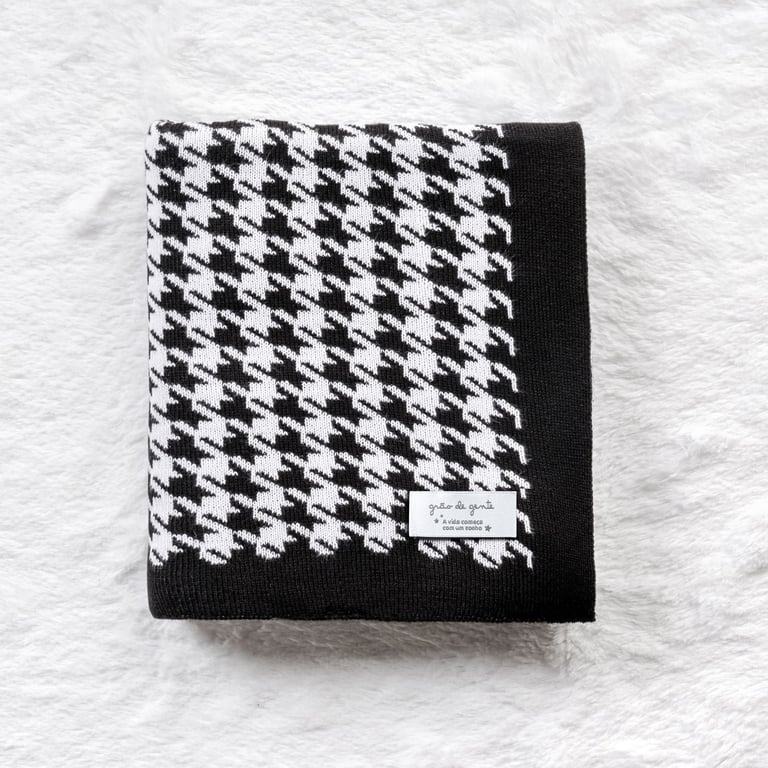Manta Bebê Tricot Jacquard Pied de Poule Preto 80cm