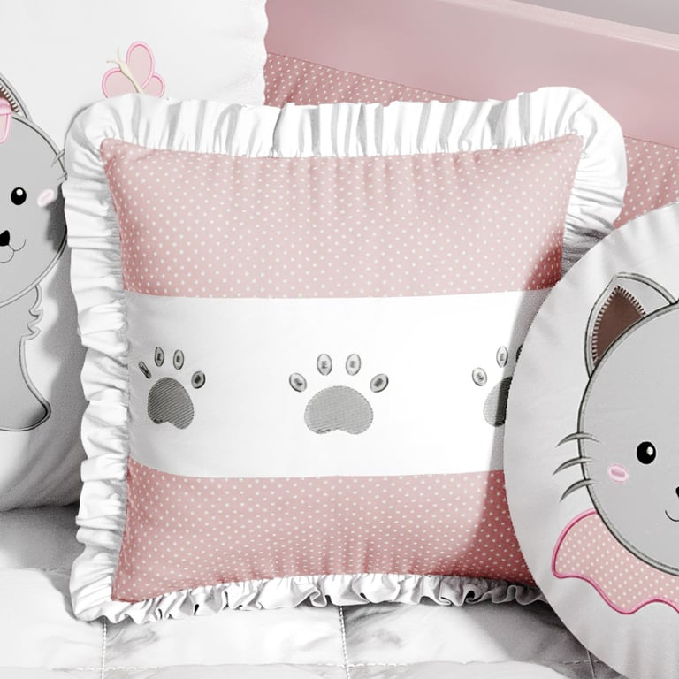 Almofada Decorativa Patinhas Gatinha Rosa 38cm