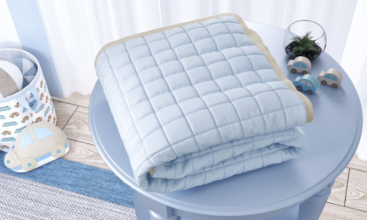 Edredom de Berço Matelado Azul/Bege — vista alternativa