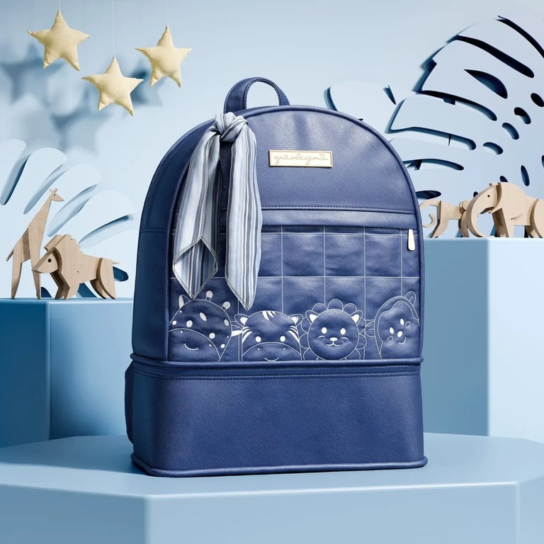 Mochila Maternidade Amiguinhos Safári Azul Marinho 36cm