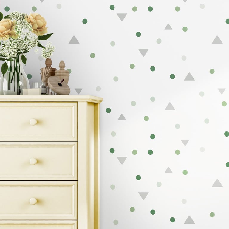 Papel de Parede Triângulos e Bolas Verde/Cinza 3M