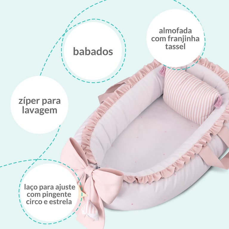 Ninho para Bebê Redutor de Berço Circo Estrelinhas Rosé 80cm