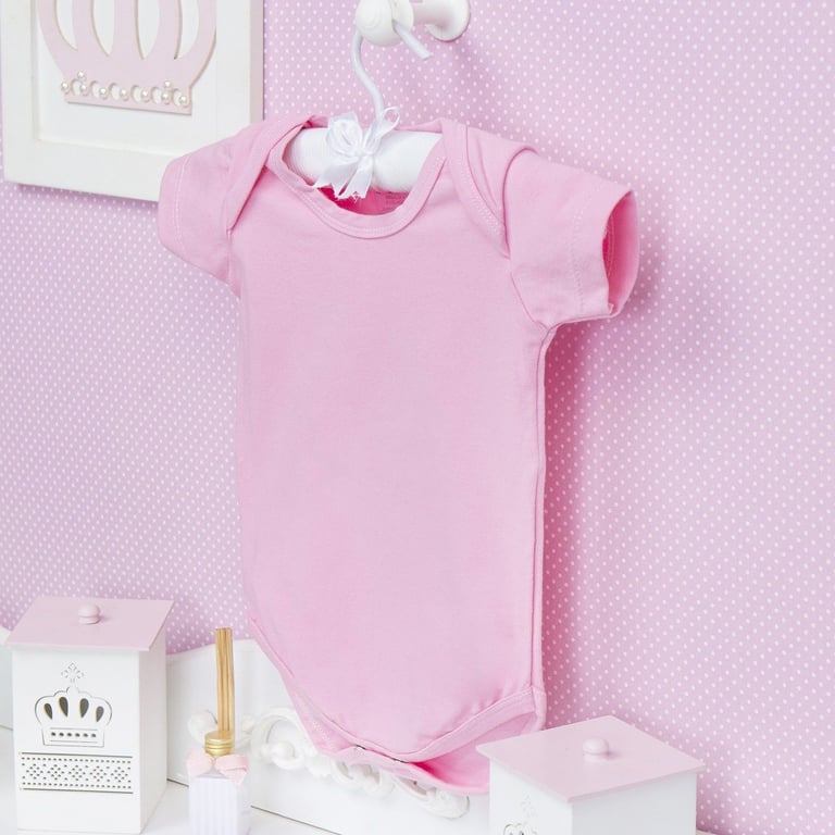 Body Manga Curta Liso Rosa 3 a 6 Meses