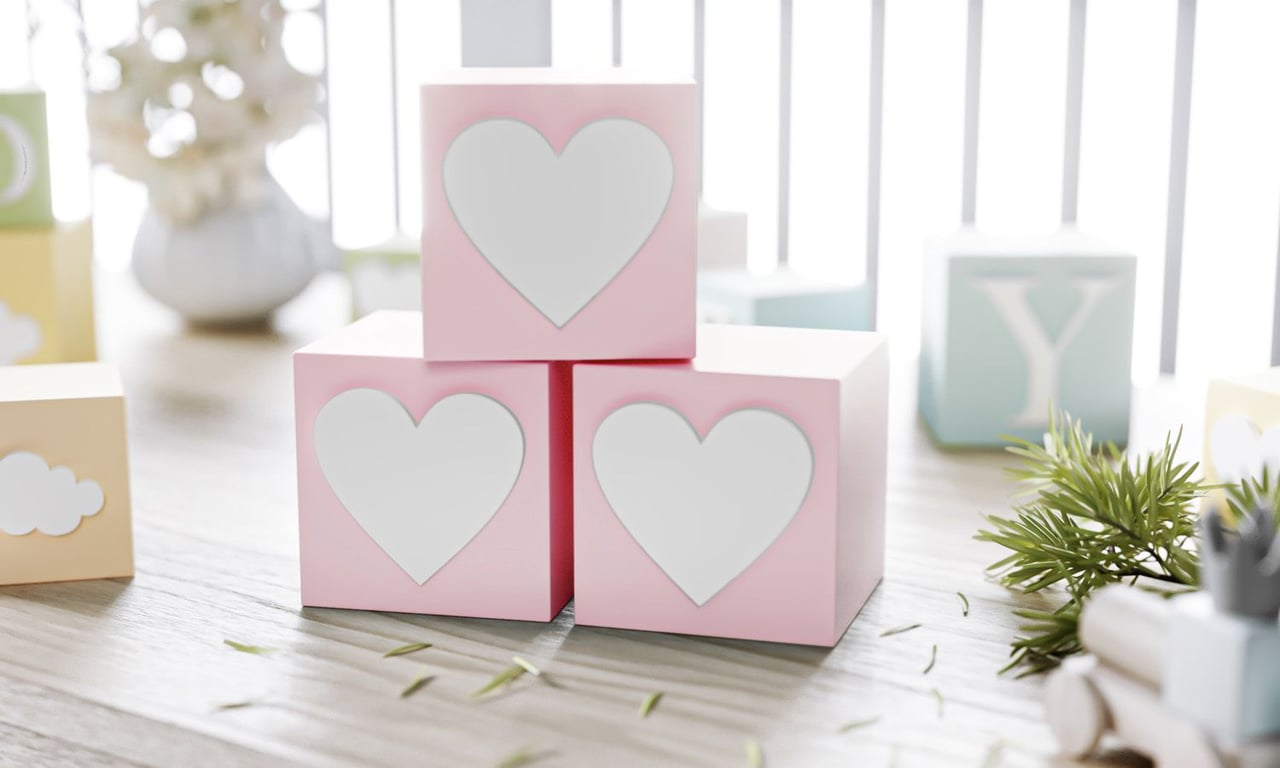 Cubo Decorativo Coração MDF Rosa