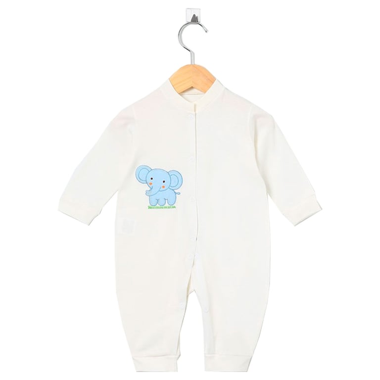 Macacão Longo Elefantinho Azul/Palha 9 a 12 Meses