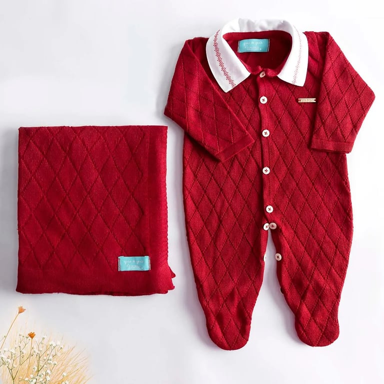 Saída Maternidade Tricot Vermelha 02 Peças