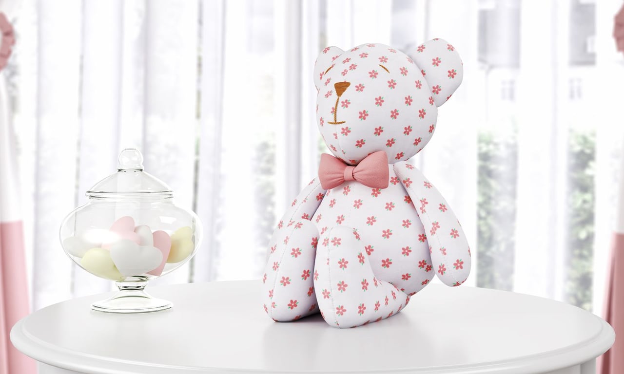 Ursinha Floral com Laço Rosé 42 cm