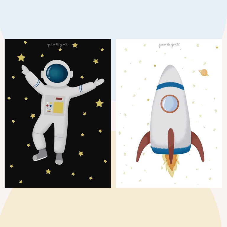 Kit Pôster Adesivo Astronautas 2 peças