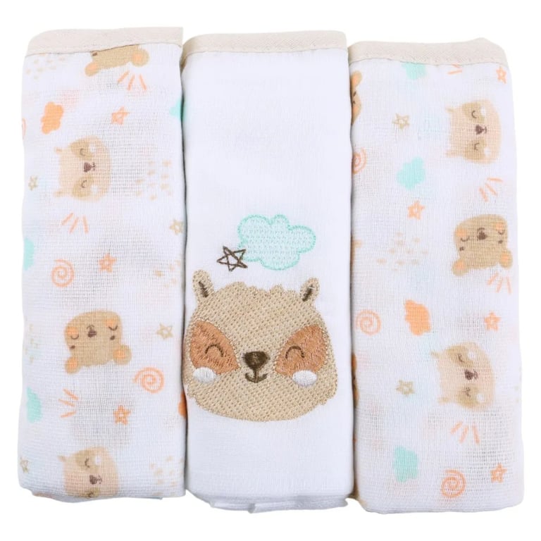 Kit Fralda Baby Gijo Bordado Urso 3 Unidades