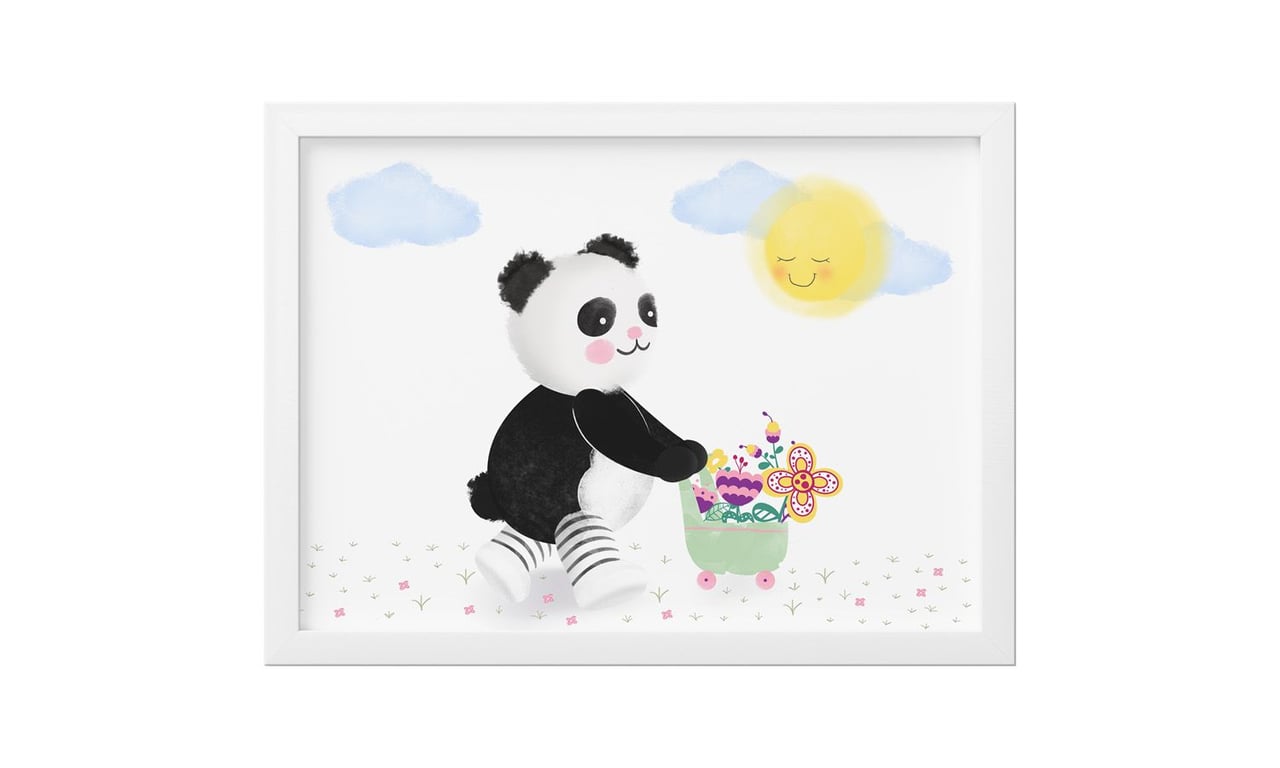 Quadro Urso Panda no Jardim 33cm