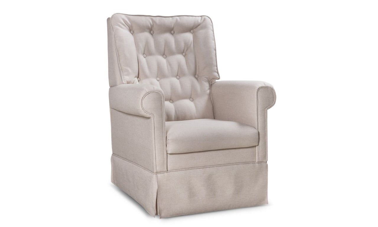 Poltrona Amamentação Clássica Balanço e Giratória Saia Bege