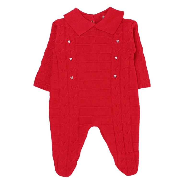 Saída de Maternidade Din Don Trançado com Pérolas Vermelho