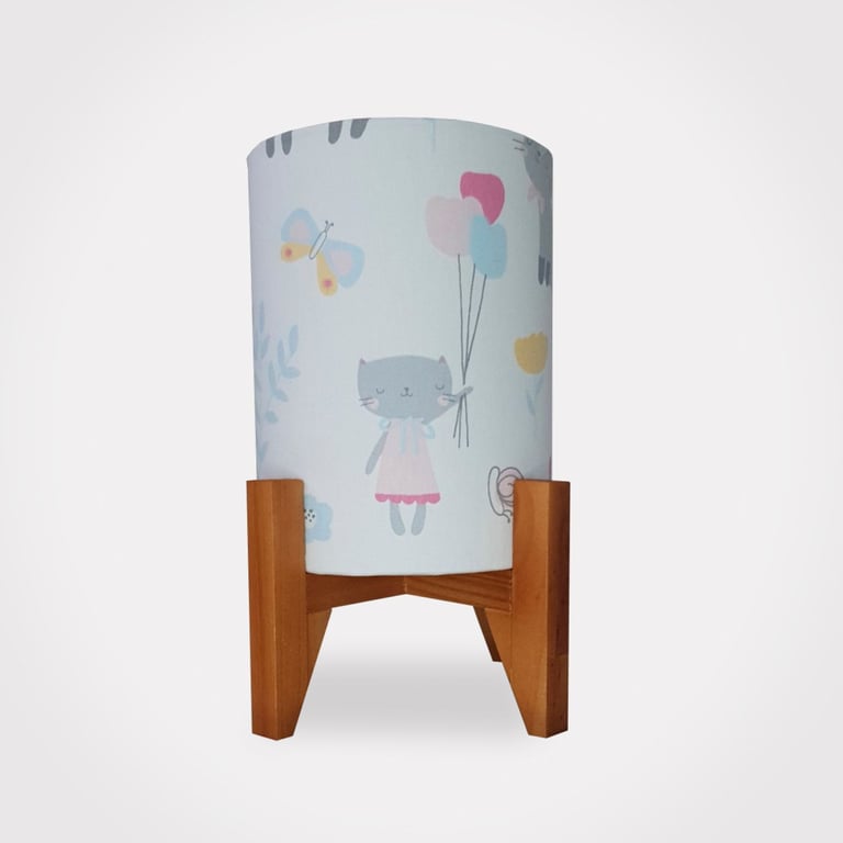 Abajur Luminária Gatinha com Balão Madeira