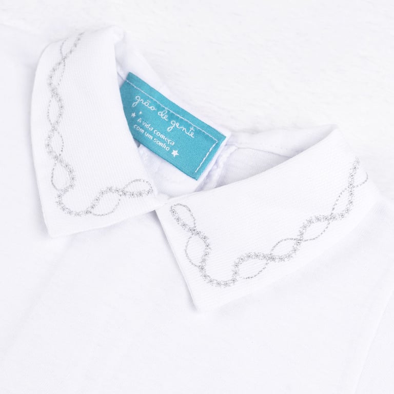 Body Manga Longa Bordado Requinte Cinza