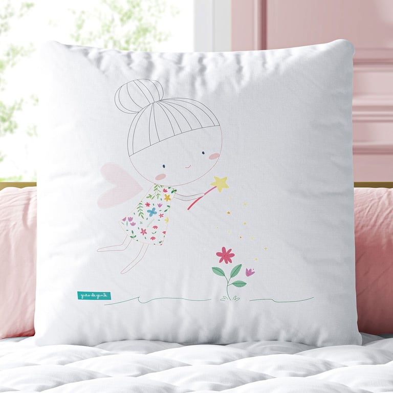 Almofada Quadrada Fadinha das Flores 30cm