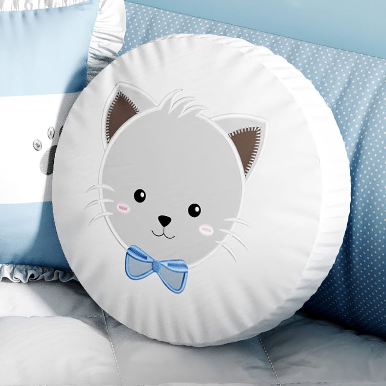 Almofada Redonda Gatinho Azul 35cm