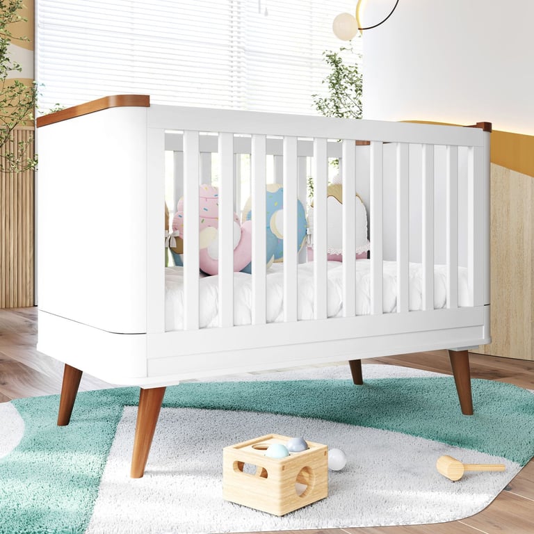 Berço Americano Branco Confort + Mini Colchão Brinde