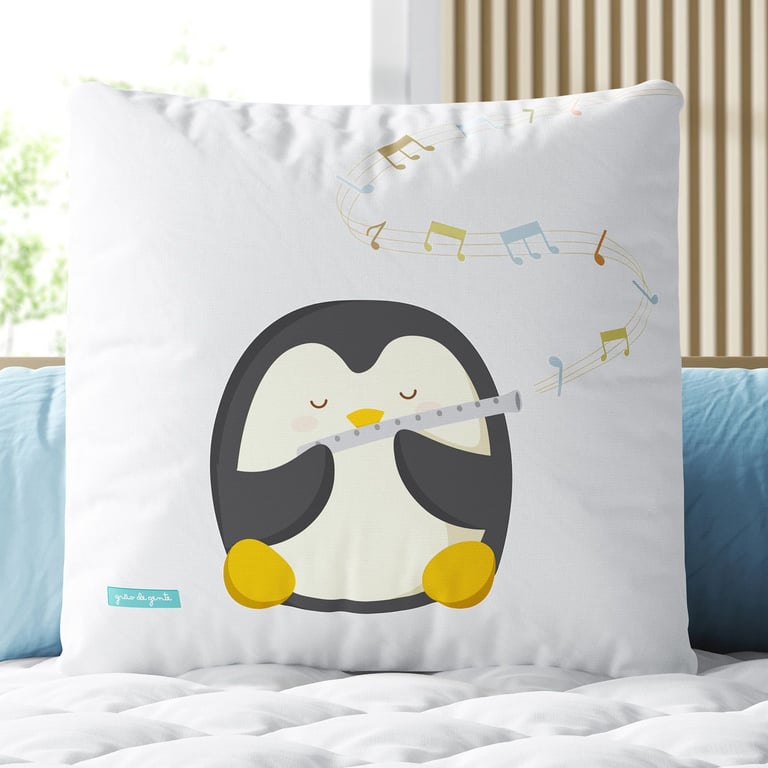 Almofada Quadrada Pinguim Flautista 30cm