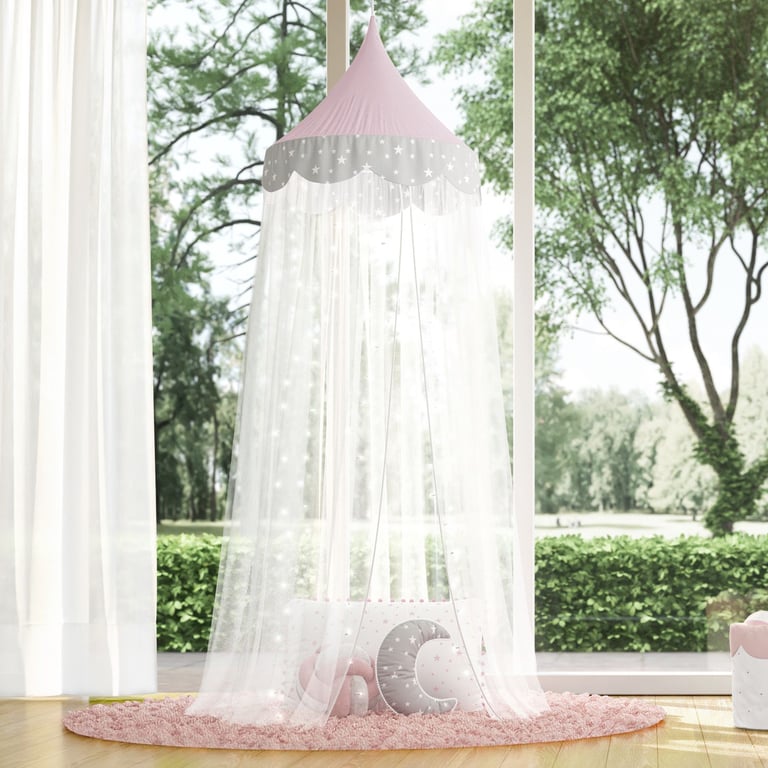 Tenda Dossel Estrelinhas Rosa/Cinza 2m