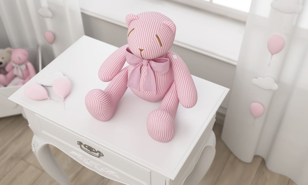 Ursinha Rosa Listrada com Laço 34cm — vista alternativa