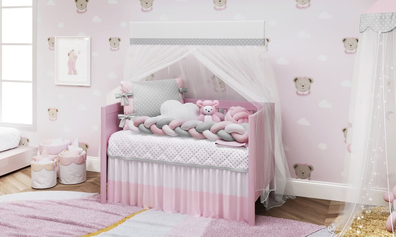 Kit Berço Trança Poá Rosa