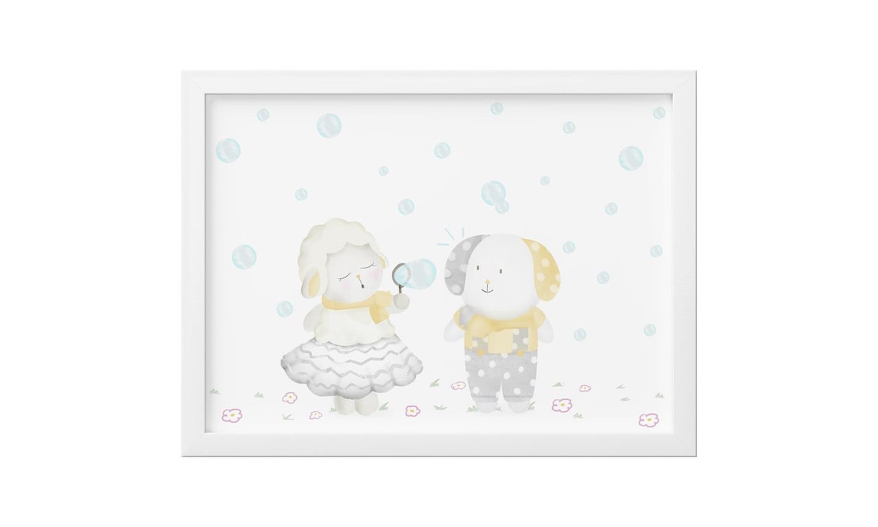 Quadro Amiguinhos Amarelo Bolinha de Sabão 33cm