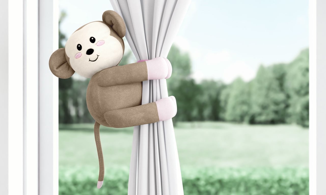 Prendedor de Cortina Macaquinha Amiguinhas Safári Rosa 2 Peças