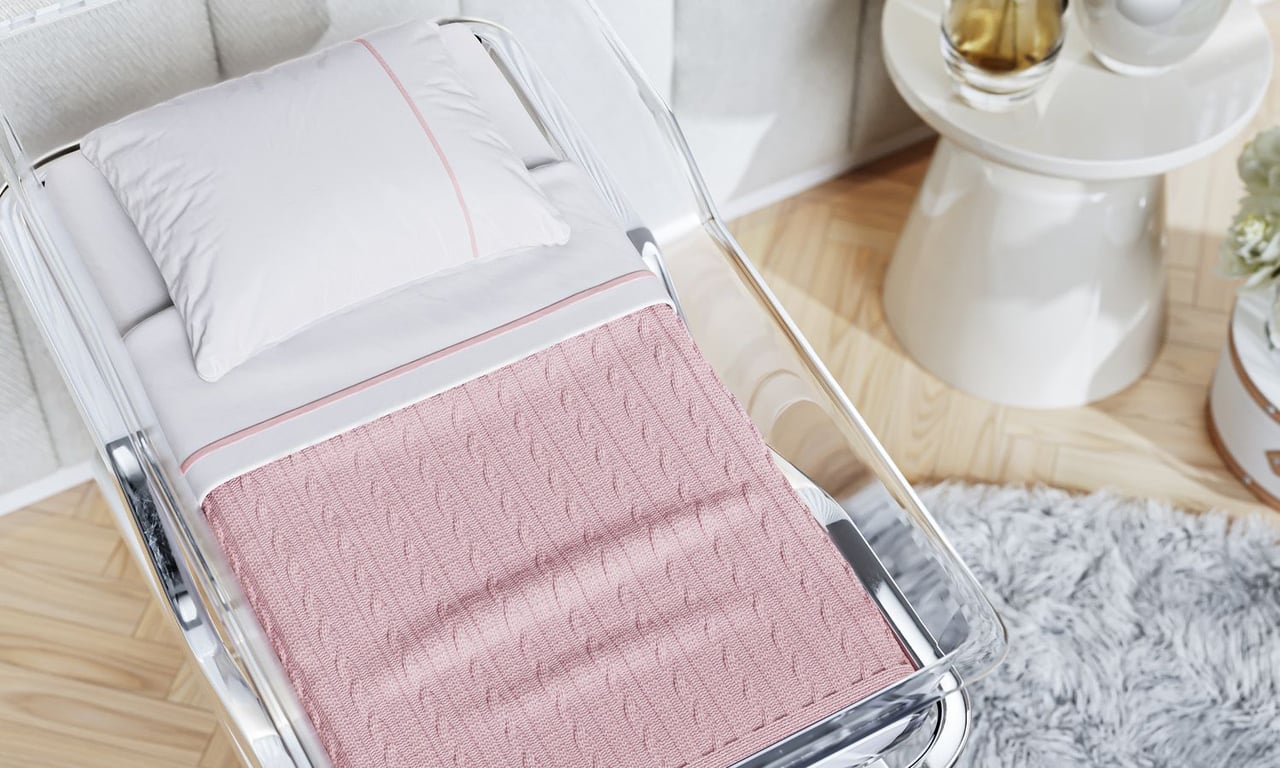 Manta Tricot Trança Berço Maternidade Rosa 85cm