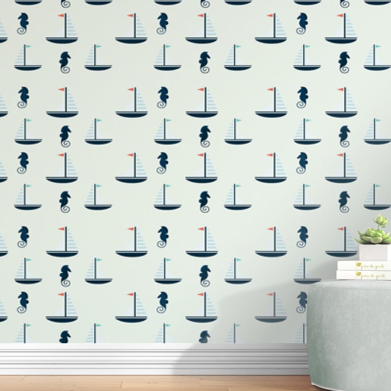 Papel de Parede Barco a Vela e Cavalo Marinho 3M