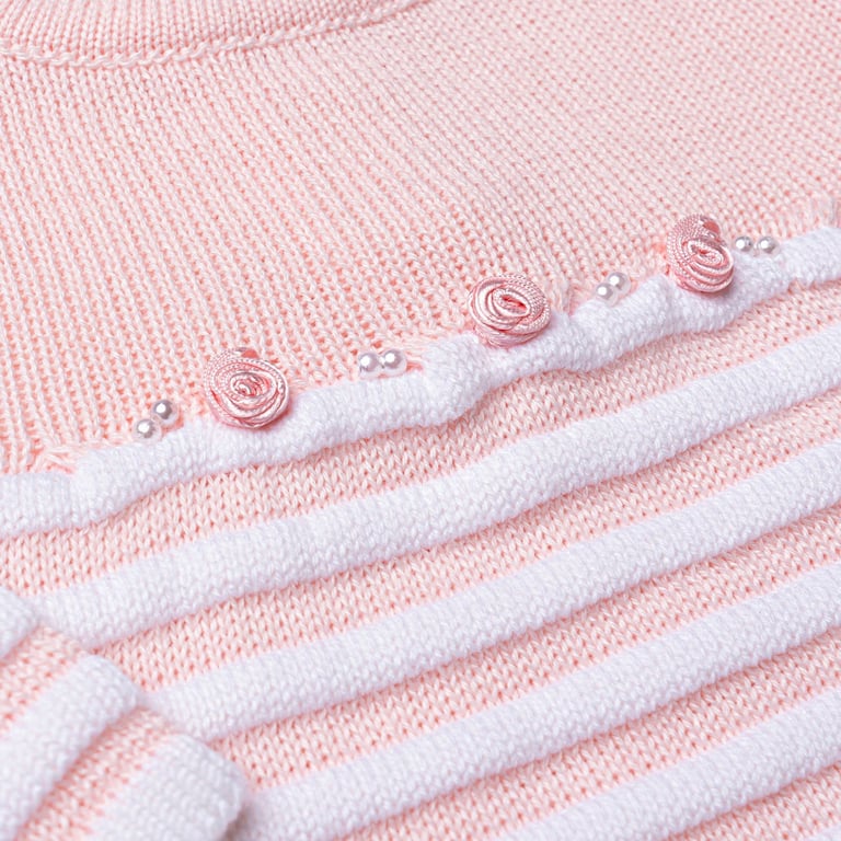 Saída Maternidade Tricot Vestido Listrado com Flores e Calça Branca 02 Peças — vista alternativa