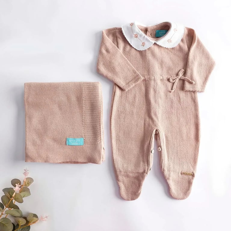 Saída Maternidade Tricot Rose Com Gola 02 Peças