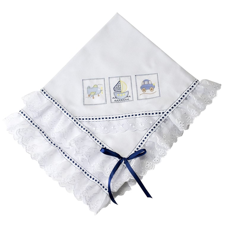 Manta Piquet Bordada Transporte Azul Marinho 75cm