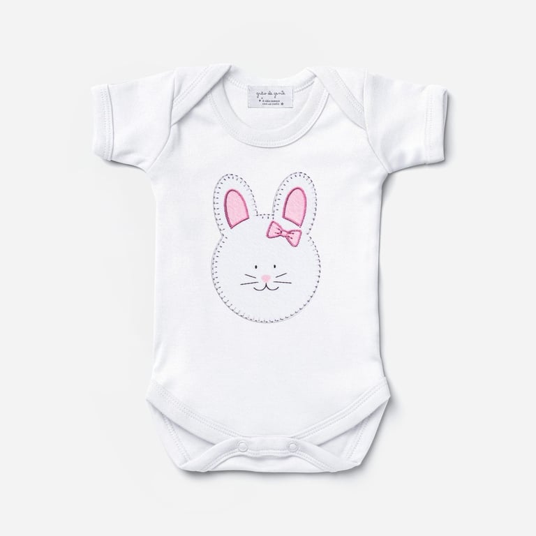 Body Manga Curta Amiguinha Coelhinha Rosa Tam P